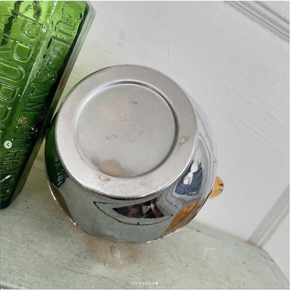 Vintage Amber Brown Glass Decanter Pitcher Silver Krome Kraft Barware Farber - Picture 8 of 8